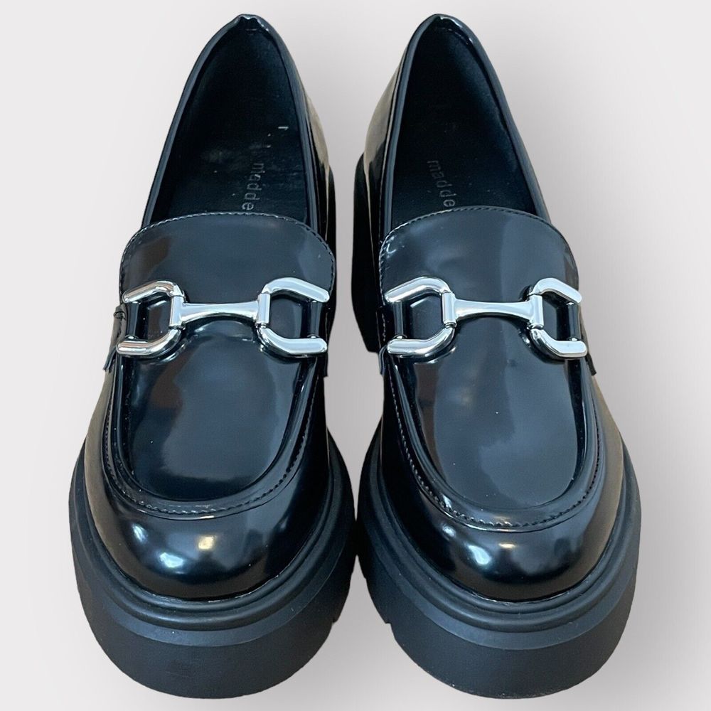 Black Madden Girl Chunky Lug Sole Platform Loafer Heels G-Lush - 6.5